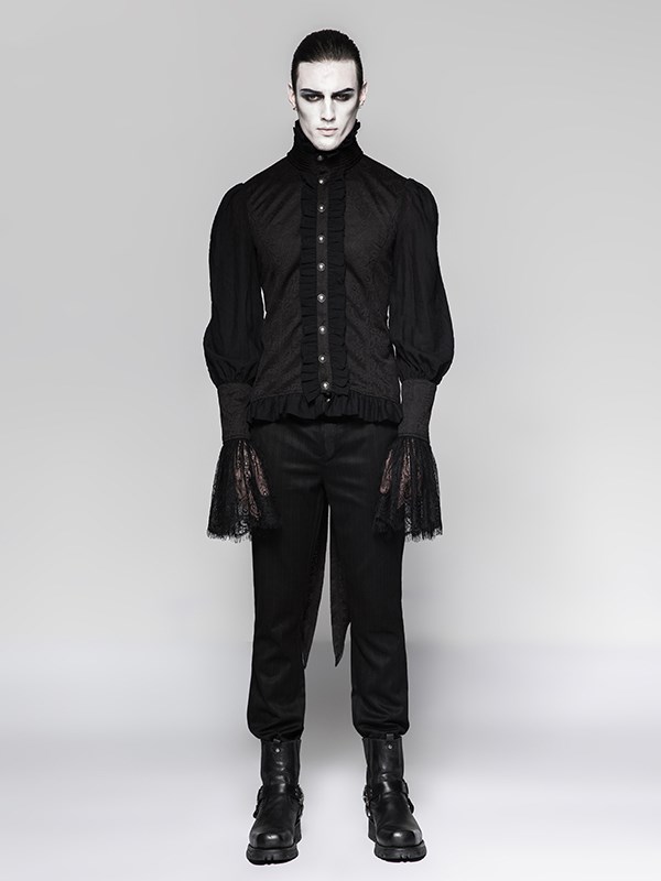 Men's Gothic Gentleman Dovetail Hem Long Sleeves Shirt by
