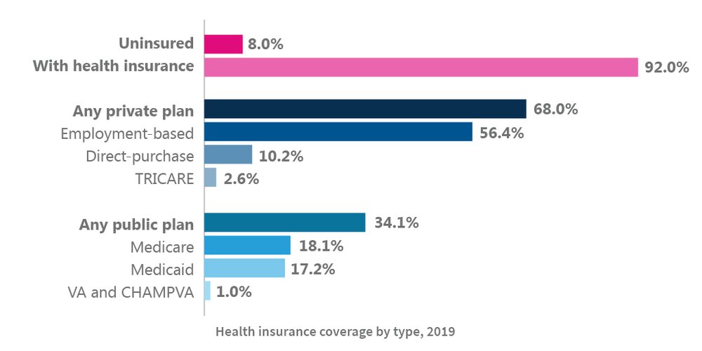 Approximately 8 of the population — 26.1 million — lacked health