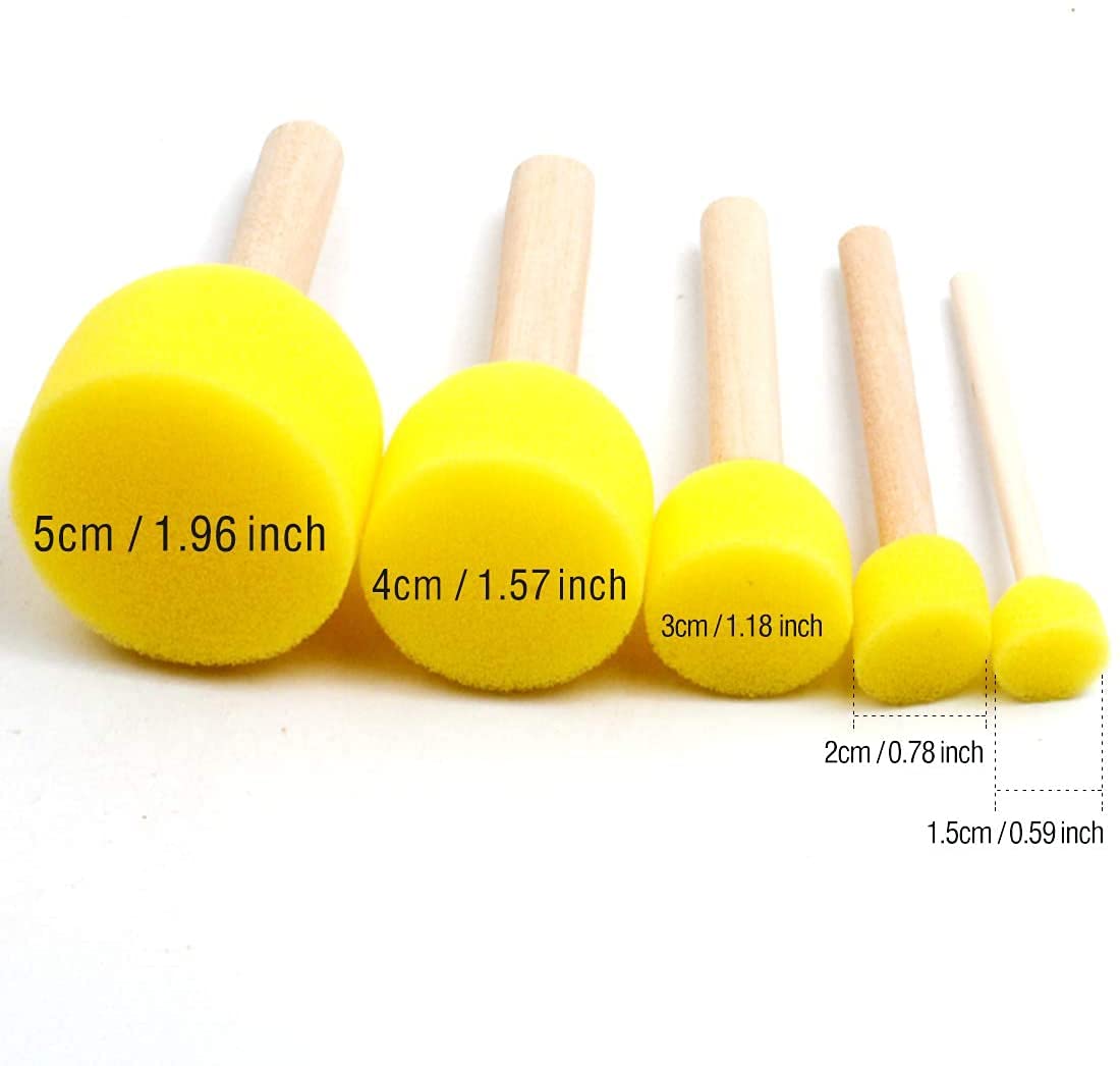 Baoer 5 Pcs Round Paint Foam Sponge Brush Set, Wooden Handle Foam Brush