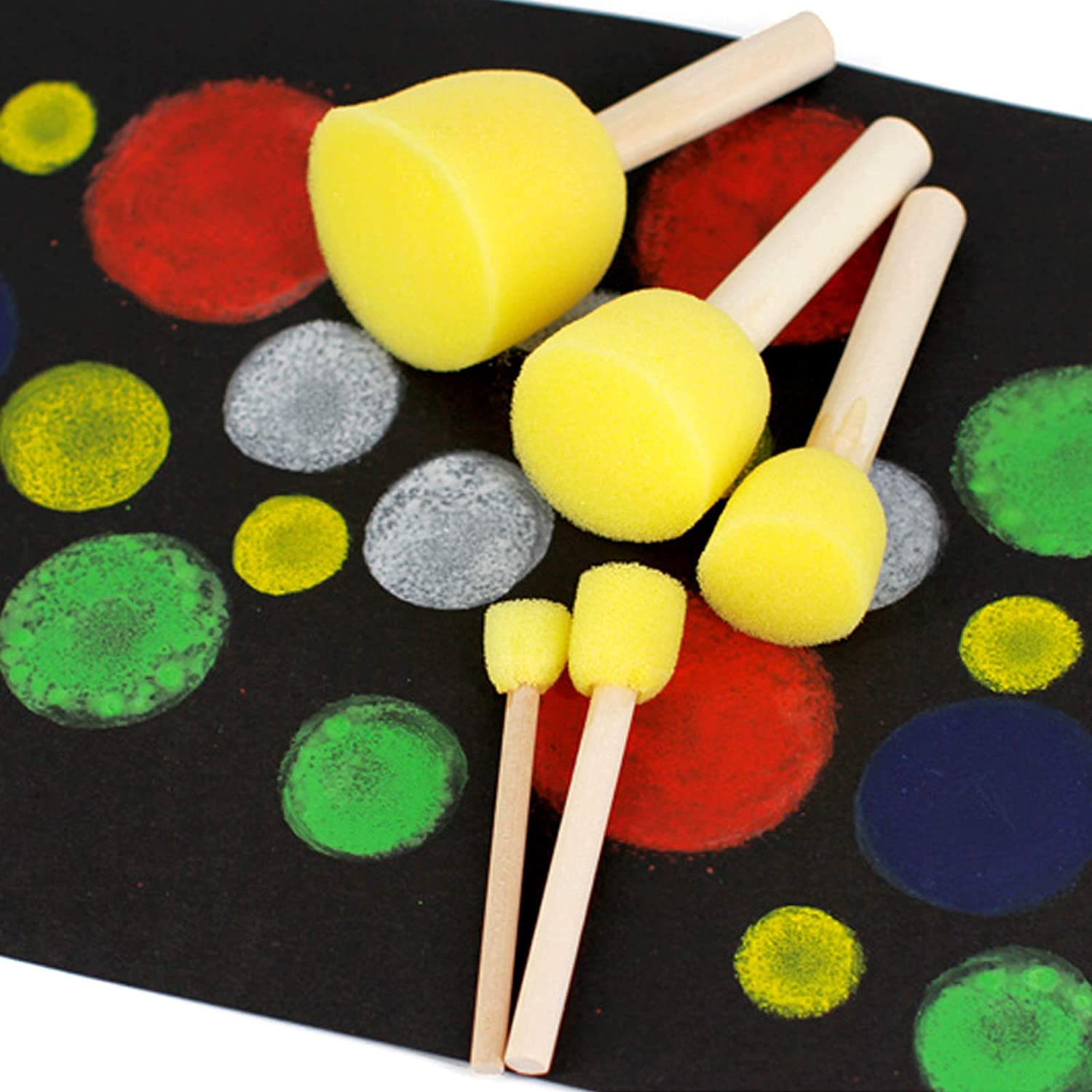 Baoer 5 Pcs Round Paint Foam Sponge Brush Set, Wooden Handle Foam Brush, Paint Tools for Kids