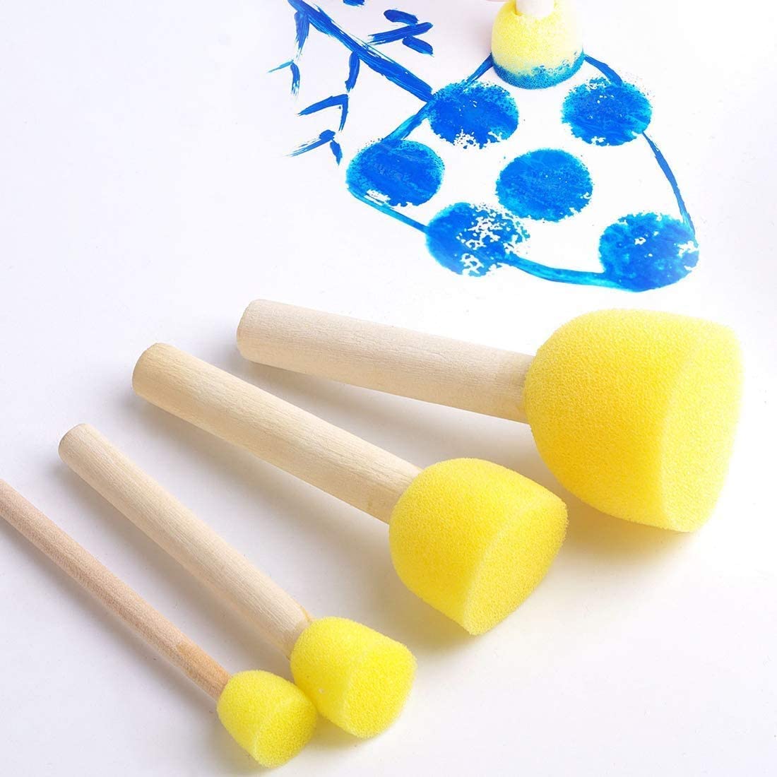 Baoer 5 Pcs Round Paint Foam Sponge Brush Set, Wooden Handle Foam Brush, Paint Tools for Kids