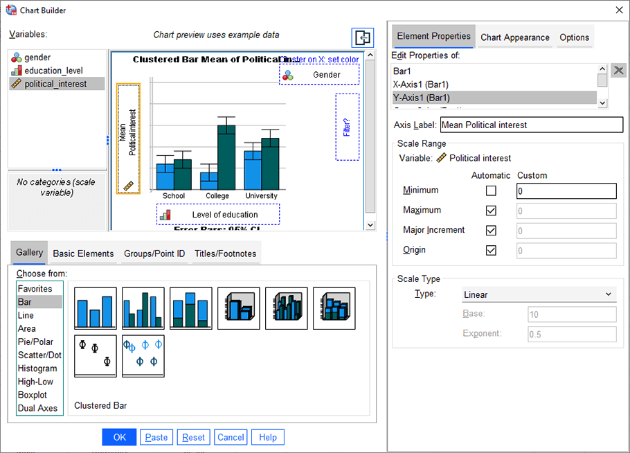 A Clustered Bar Chart in SPSS Statistics selecting the correct chart