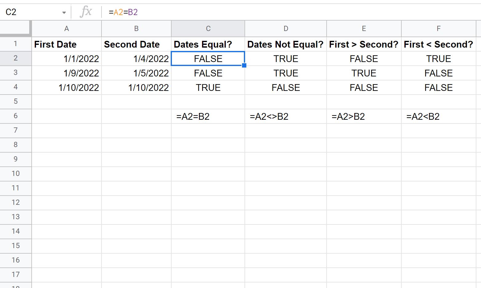 Comment comparer les dates dans Google Sheets (avec exemples) Statorials