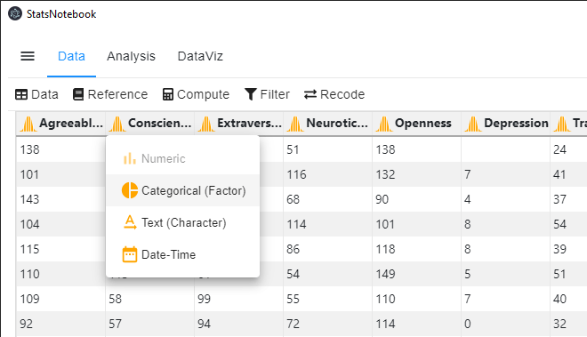 Variable Types in R and Stats Notebook StatsNotebook Simple
