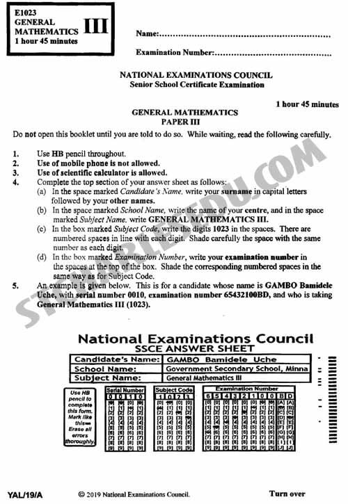 NECO Mathematics Past Questions PDF Download, Objective, Theory St