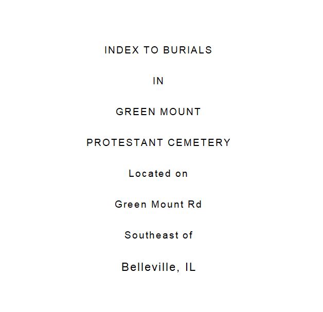 Index to Green Mount Protestant Cemetery, Belleville (eBook) St