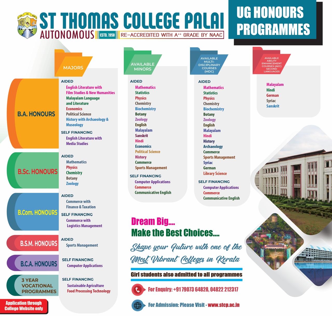 Admission 20242025 Open now! St.Thomas College Palai (Autonomous)