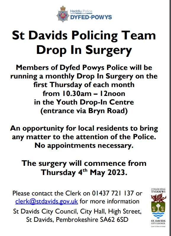 ***St Davids Policing Team Drop In Surgery*** St Davids City Council