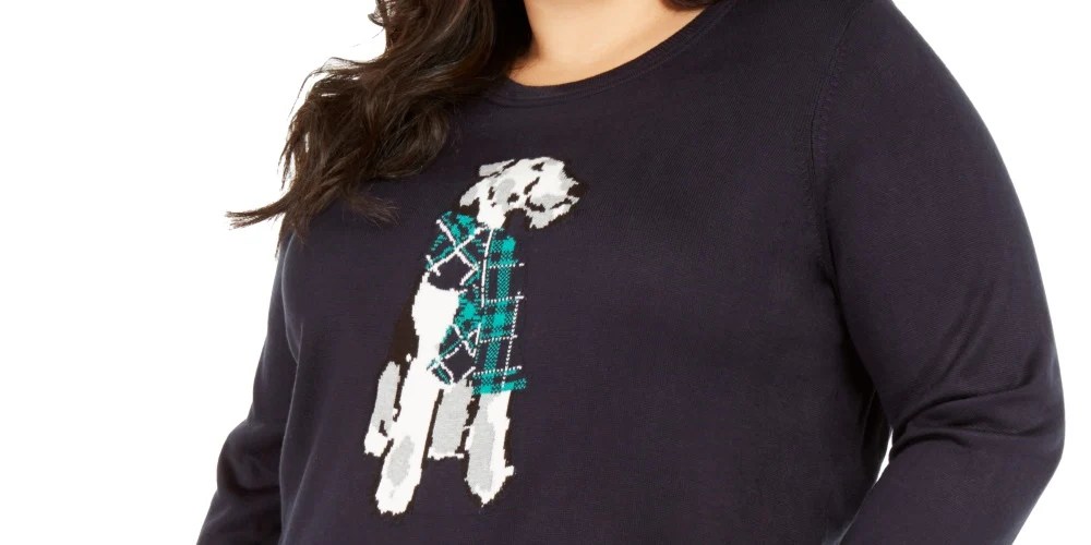 Tommy Hilfiger Women's Plus Size Knit Dog Graphic Sweater Blue Size 3X