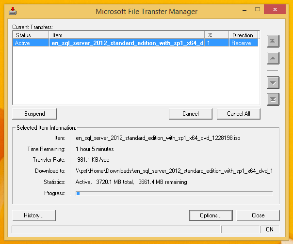 Work around for getting File Transfer Manager to download from