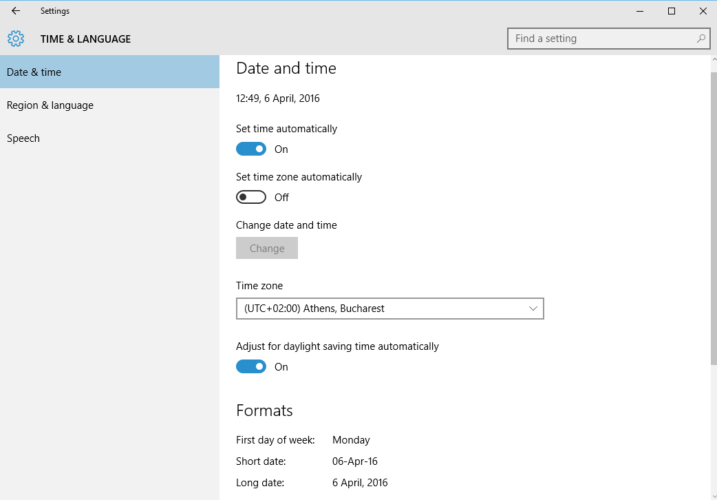 Change, Set, Correct Time (clock) in Windows 10 after the switch to