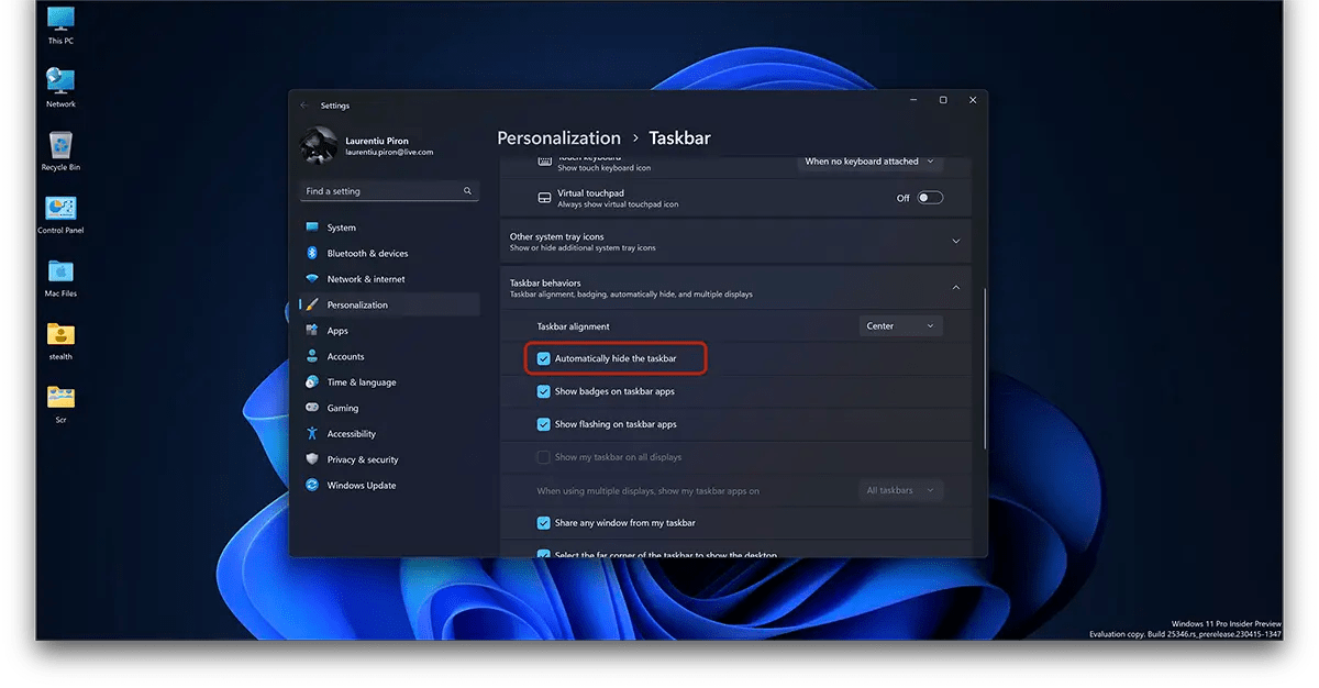 Cum poti sa ascunzi Taskbar in Windows (Auto Hide)