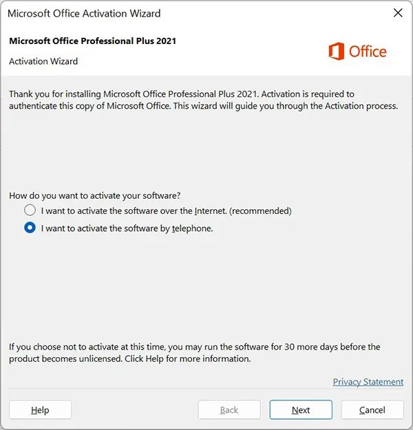How to activate the license Microsoft Office by phone (Office 2021/2019)