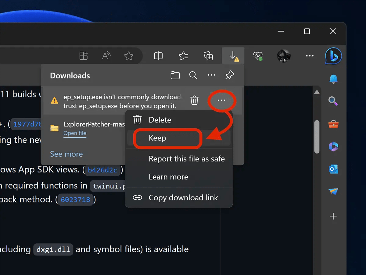Fix Edge File isn't commonly downloaded.