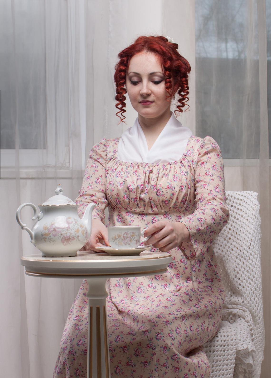 Regency Morning Dress, 1800s Home Gown
