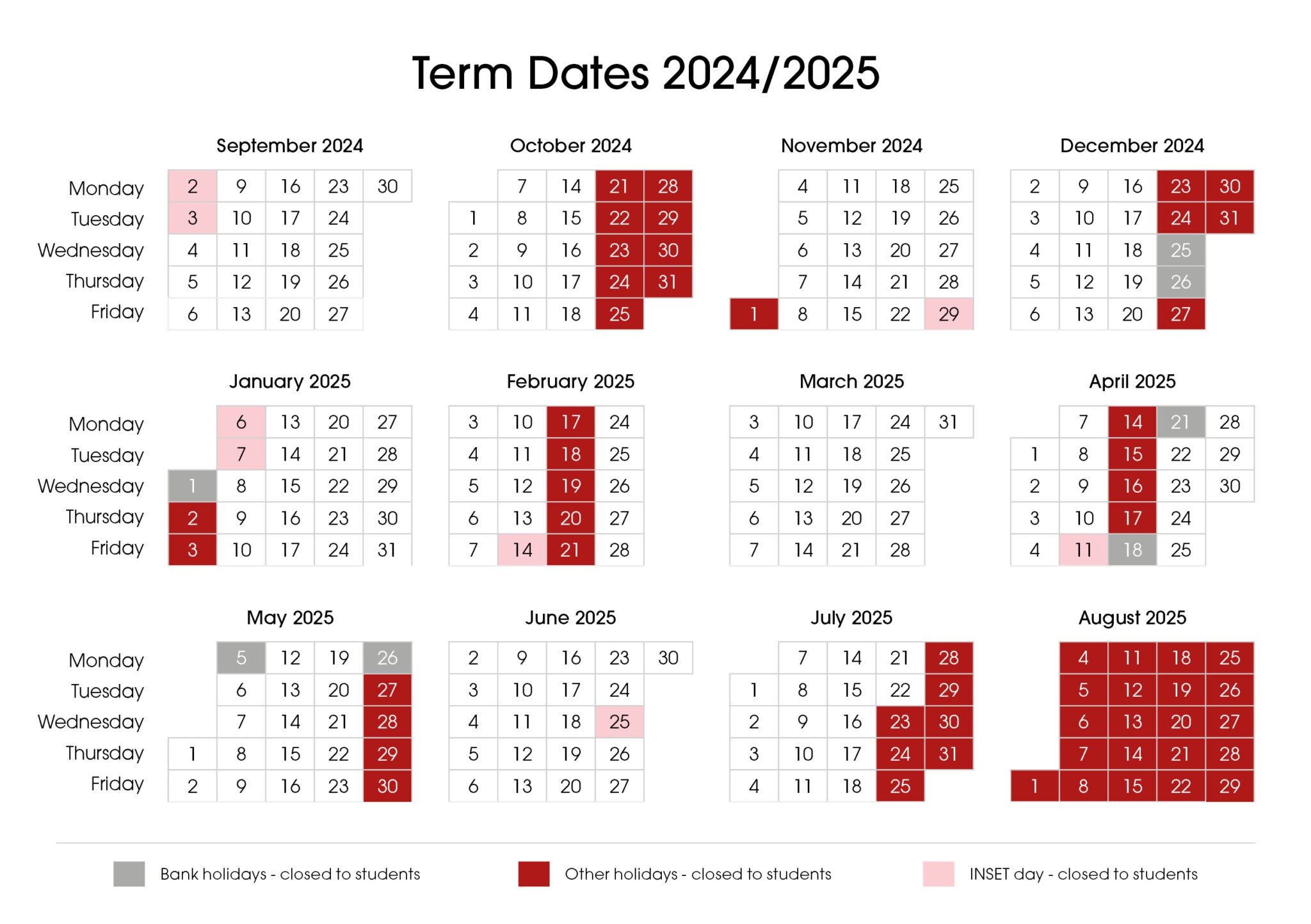 Term Dates Trinity Academy St Edward's