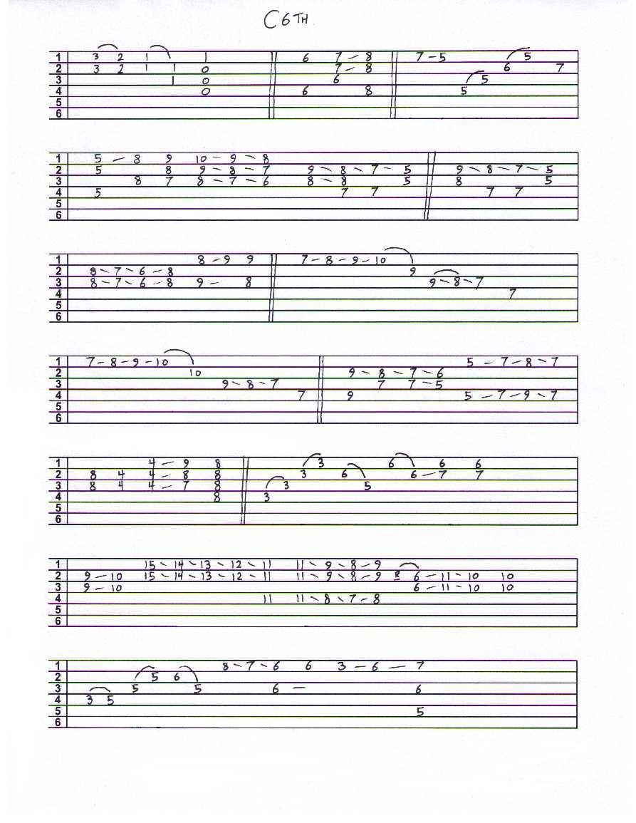 C6th NonPedal Steel Tabs