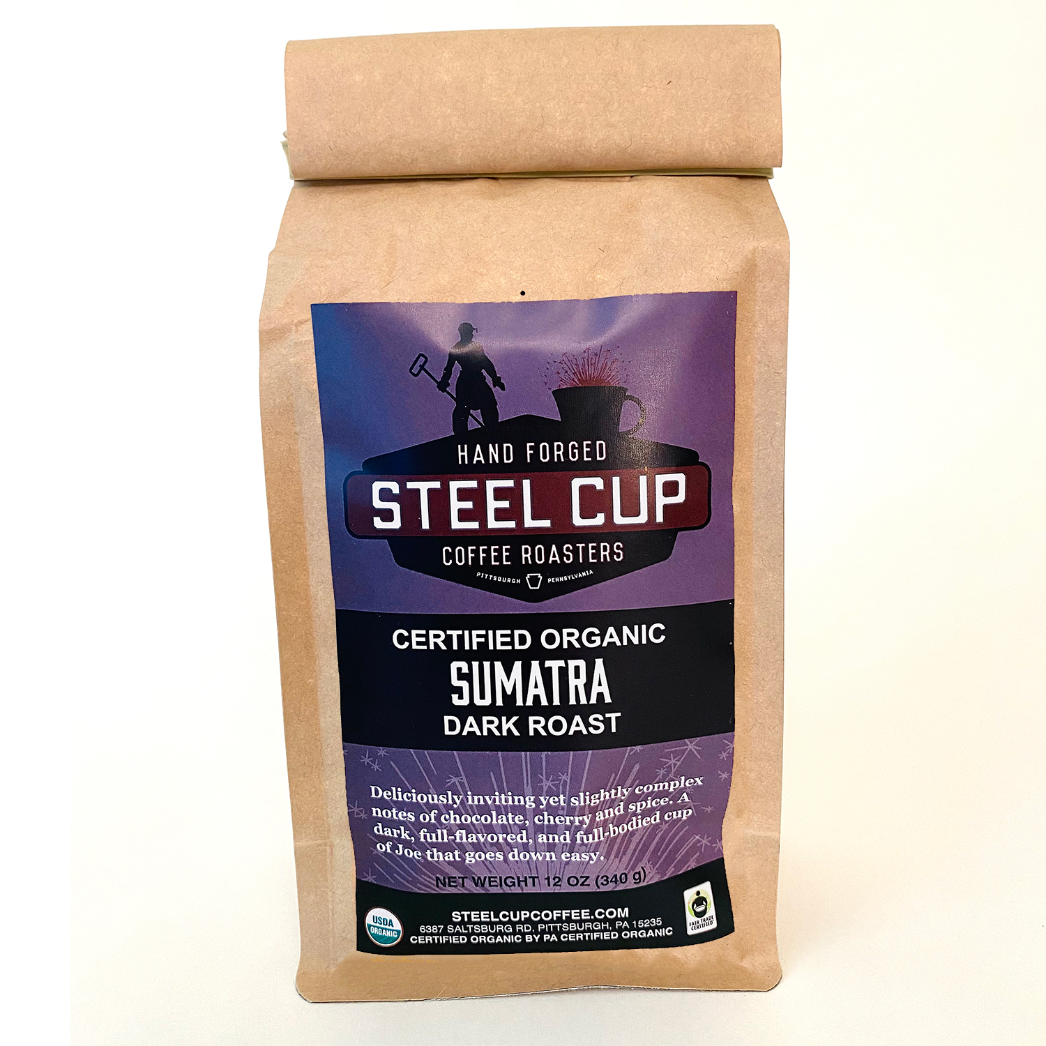 Sumatra Steel Cup Coffee Roasters Organic coffee proudly hand