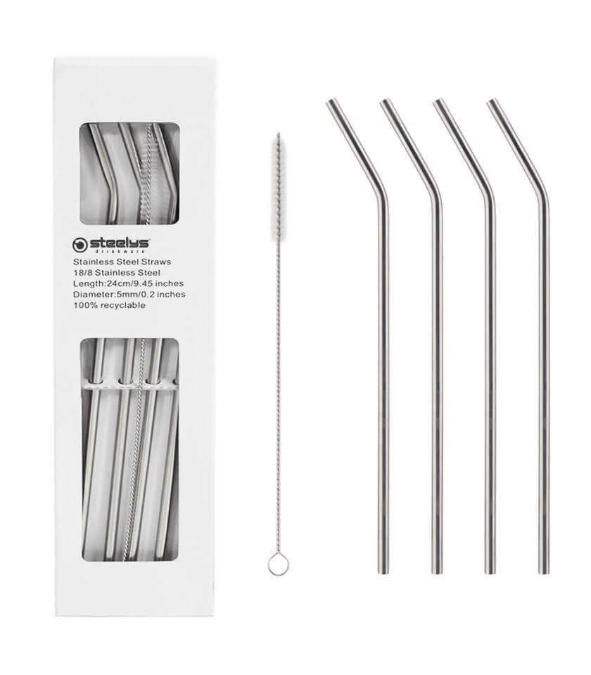5 Piece Stainless Steel Drinking Straw Set with Cleaning Brush