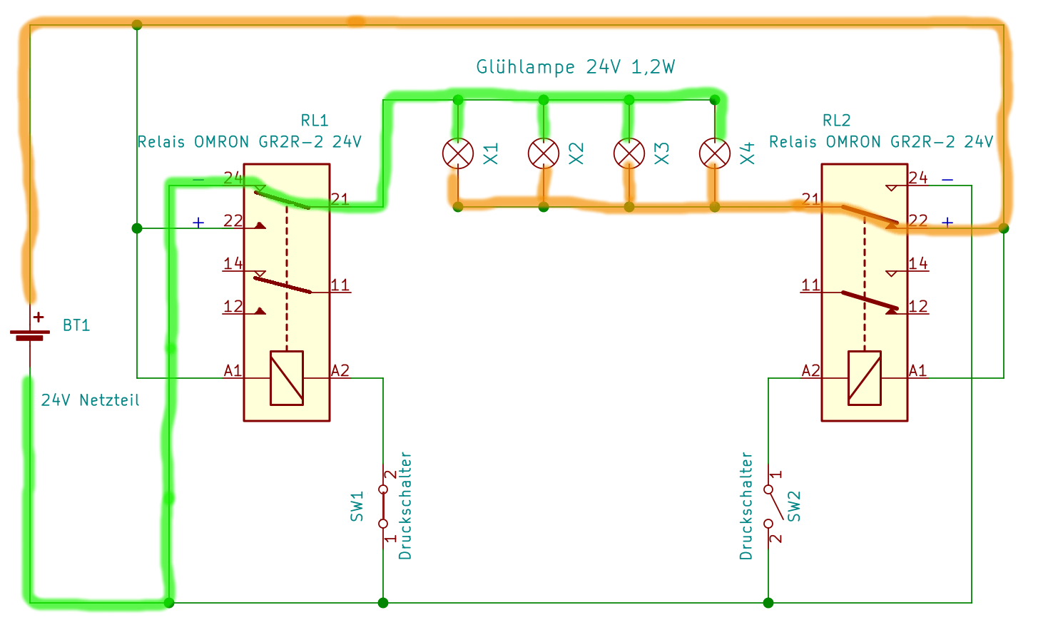Wechselschaltung Mit 2 Lampen Und 2 Schaltern Schaltplan