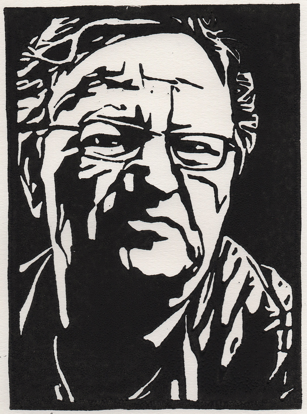 „H.L.“, Linolschnitt, stebü, 03.10.2018, 14,5 cm x 10,5 cm Steingedanken
