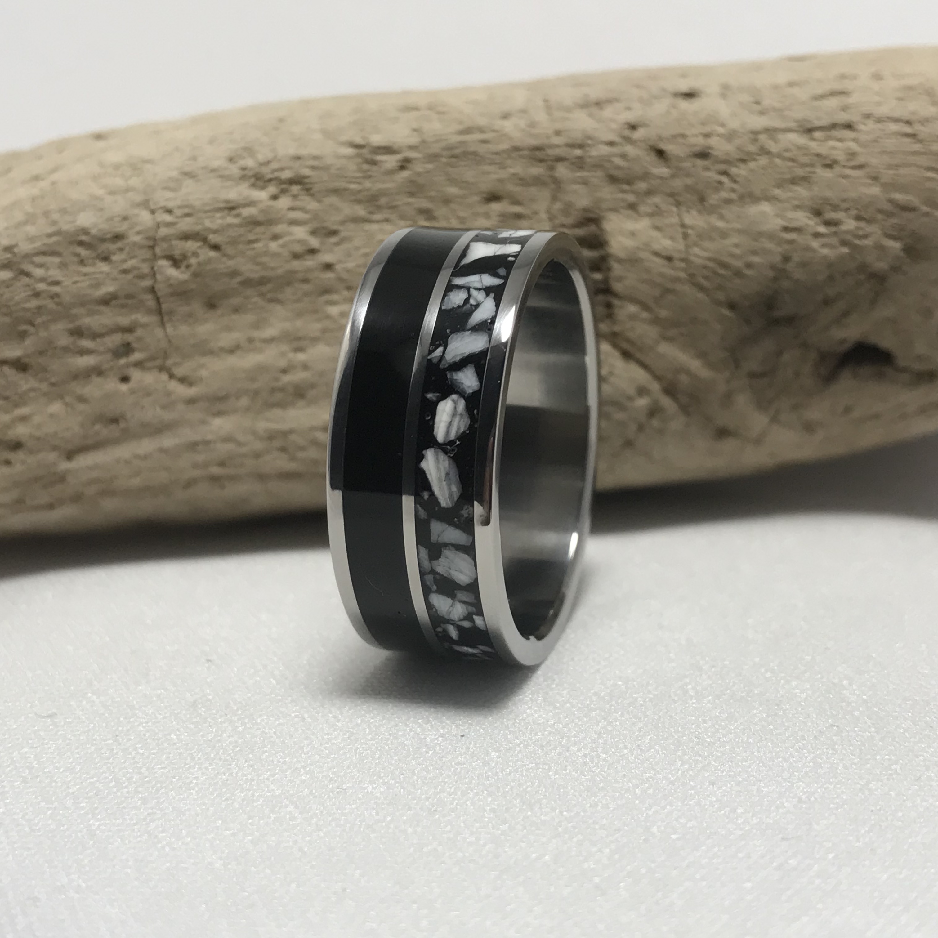 Cremation Ring Titanium Ring With Two Black Inlays Stellwagen Designs