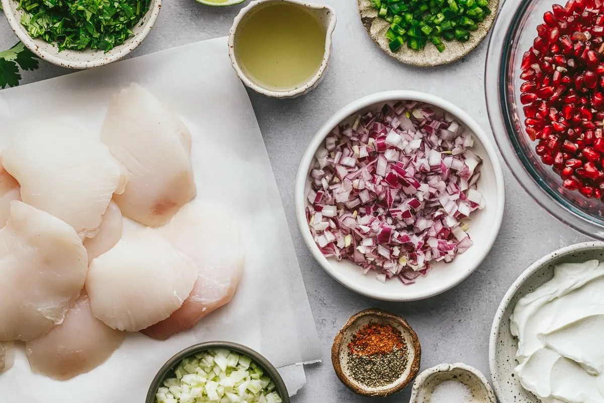 Halibut Cheeks with Pomegranate Salsa Stem and Spoon