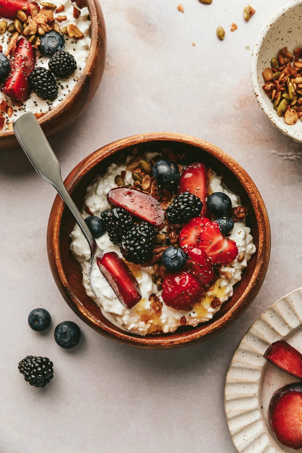 LowCarb Cottage Cheese with Fruit Stem and Spoon