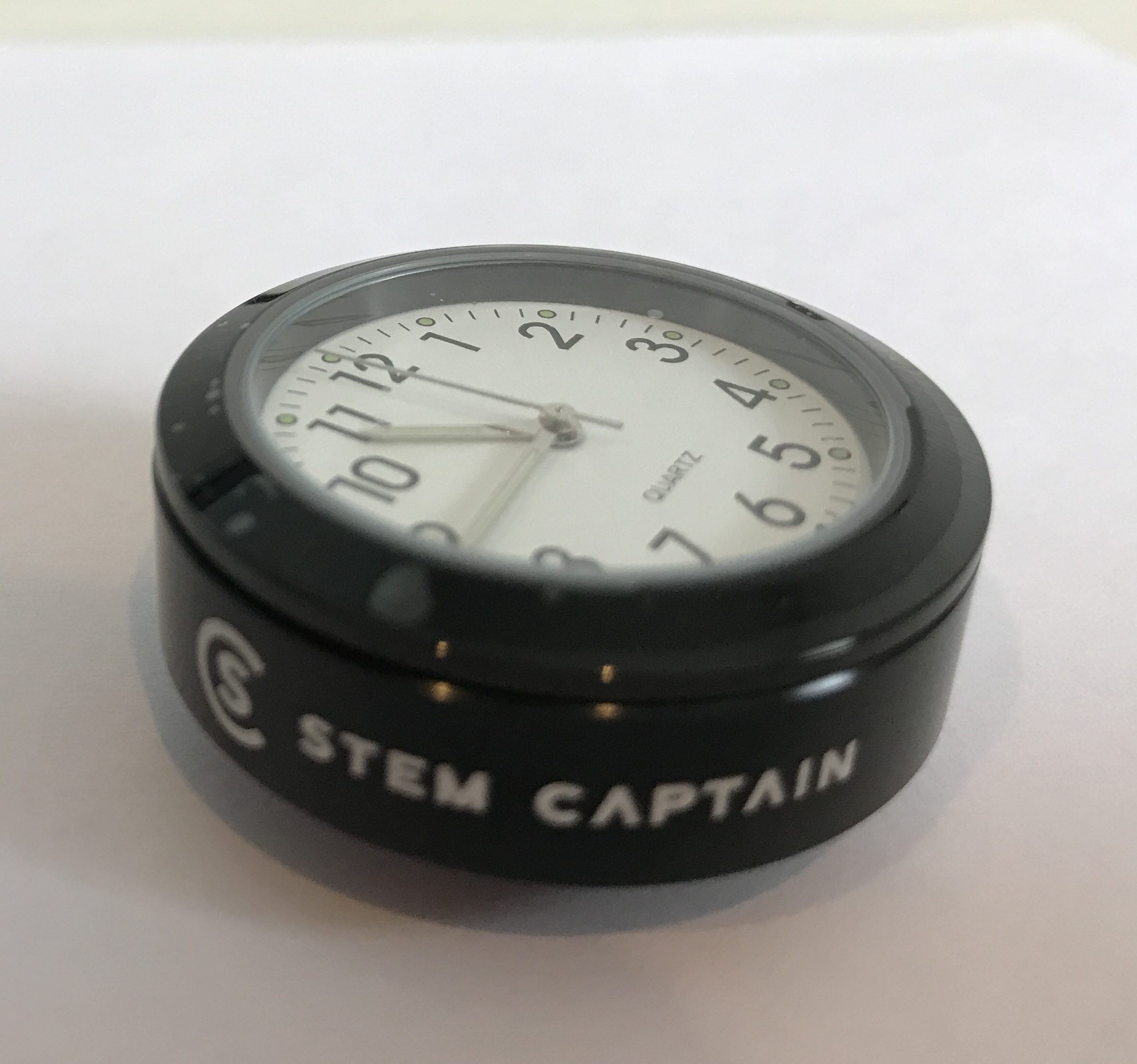 NEW! StemCAPtain 36mm Clock White Clock/Black Bezel/Black Base Stem