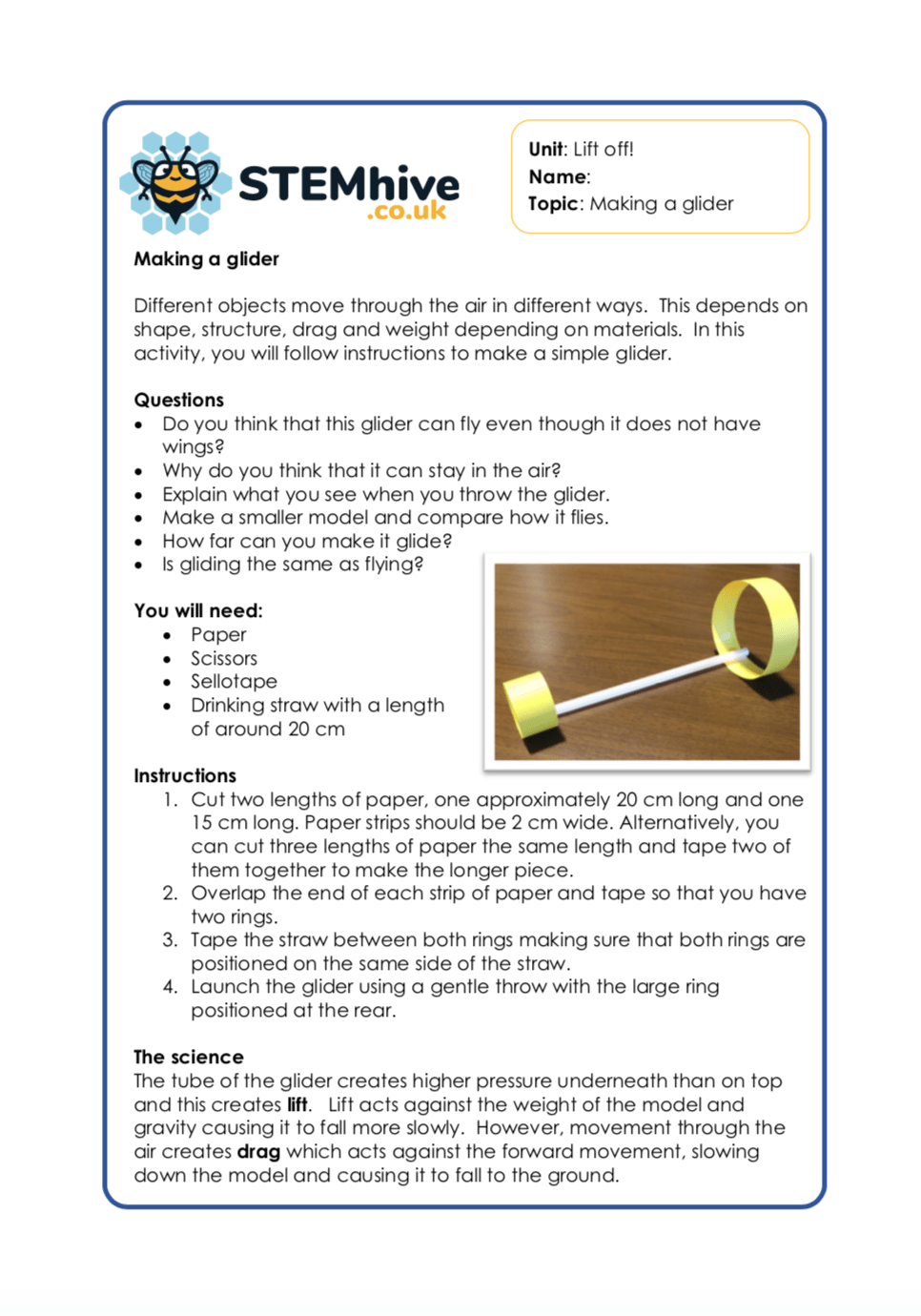 Flight Topic Year 3 Year 4 Experiment STEM Activities KS2