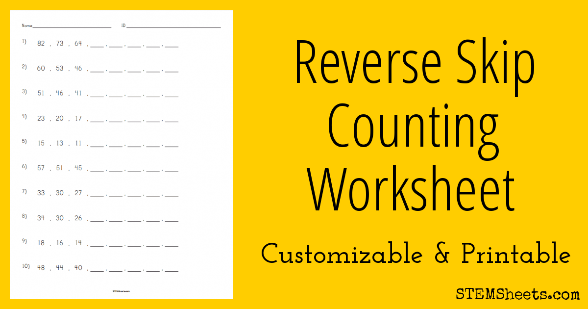 Reverse Skip Counting Worksheet STEM Sheets