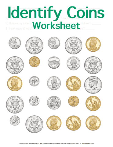Identifying Coins Worksheet | Stem Sheets