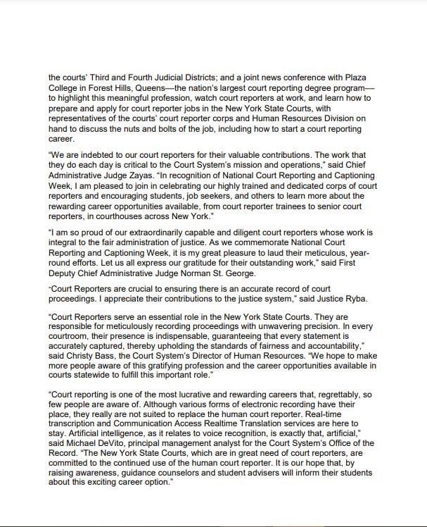 New York State Courts Celebrate Court Reporting & Captioning Week 2024