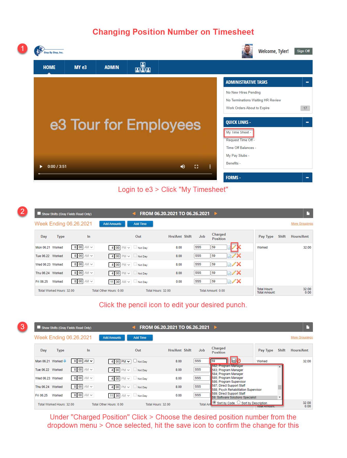 Changing Position Number on Timesheets Step By Step Tech Support