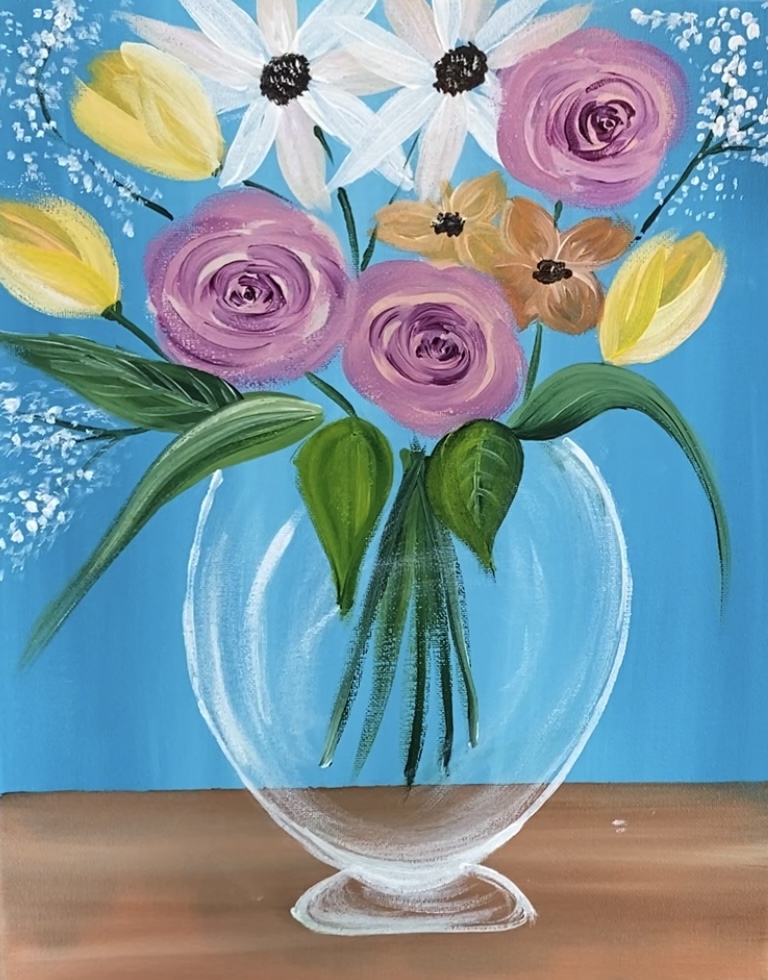 Flower Vase Painting Step By Step Acrylic Painting Tutorial
