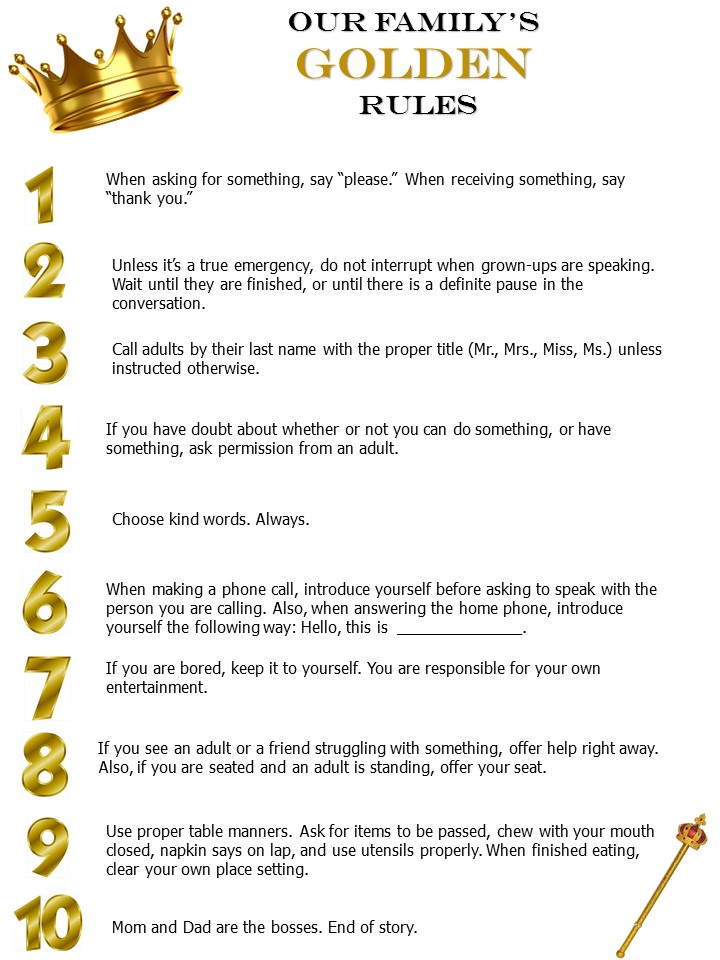 Golden Rules for the Family printable Stephanie O'Dea
