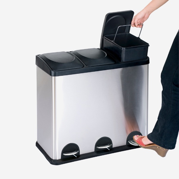 3 Compartment Trash and Recycling Bin 45L Step N' Sort