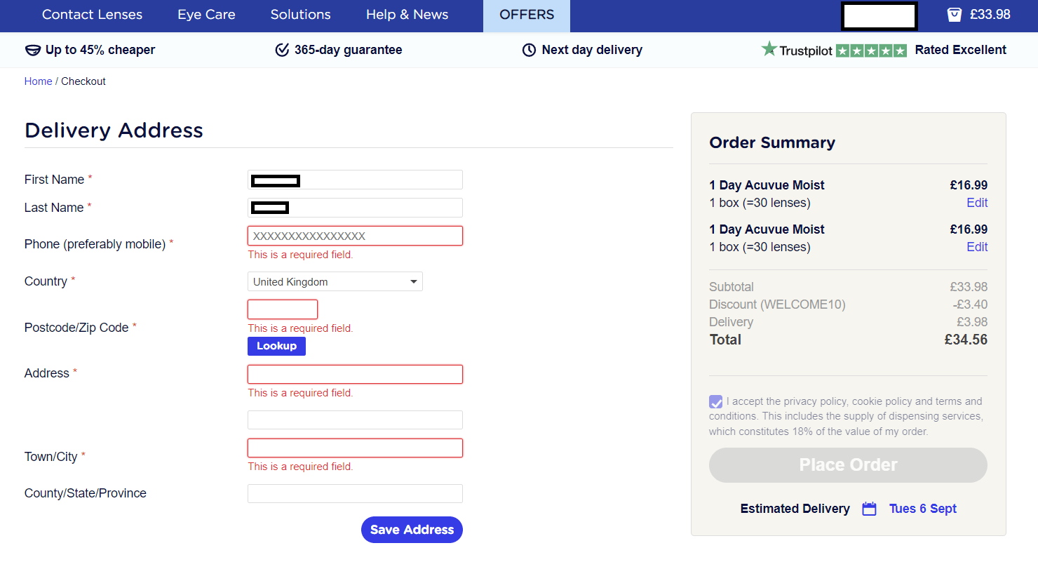 英國隱形眼鏡網購免驗眼 Vision Direct Promo Code 首次購買9折 步步網教學