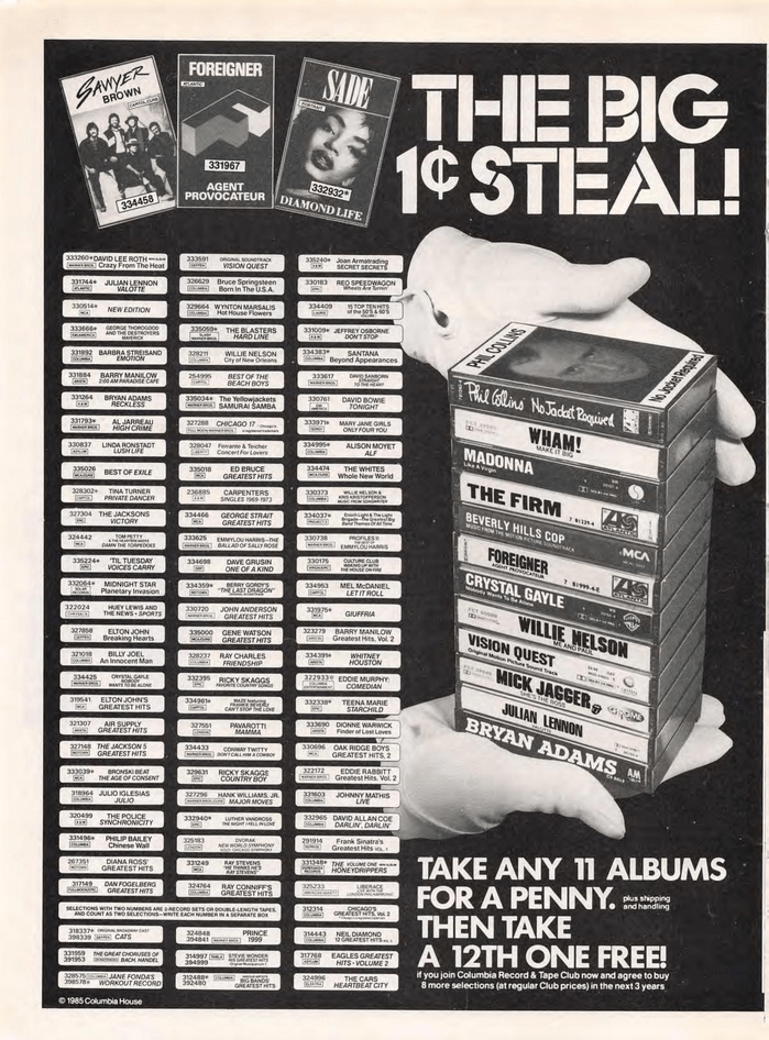 Columbia House Vs BMG, Yep 11 Cassettes for 1 cent! Stereo2Go forums