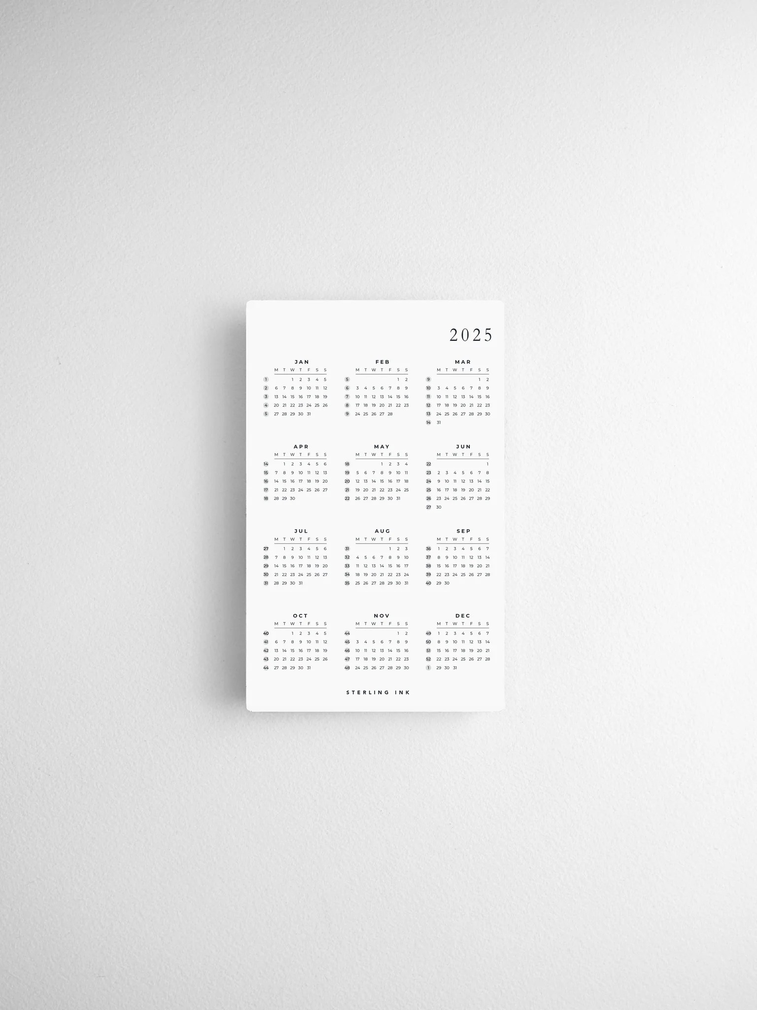 Pocket 2025 Calendar Cards STERLING INK