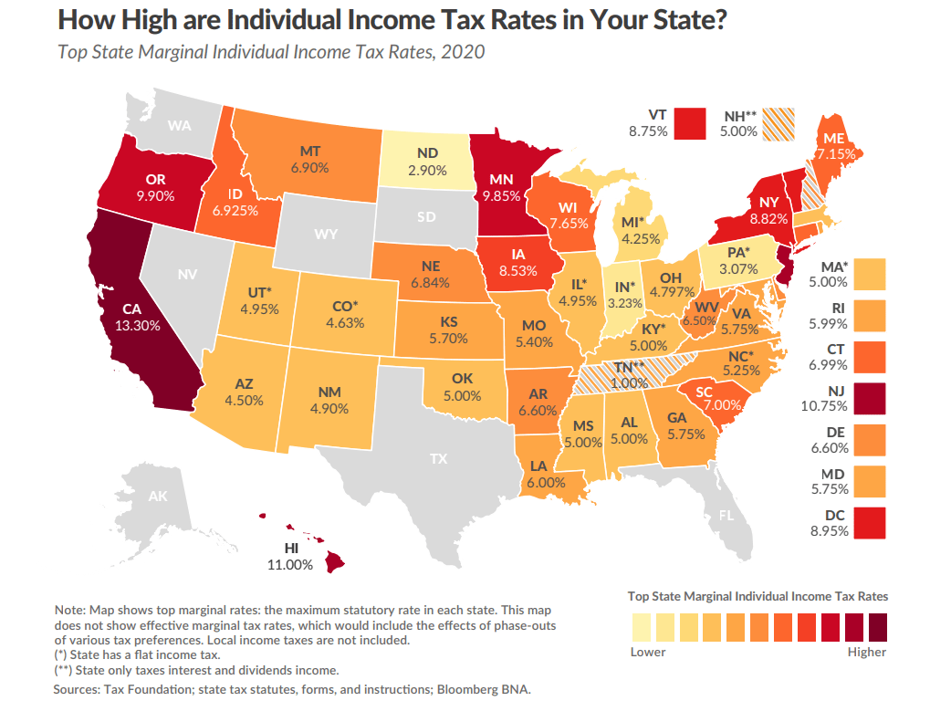 Top State Marginal Individual Tax Rates 2020 — Sterling Interstate