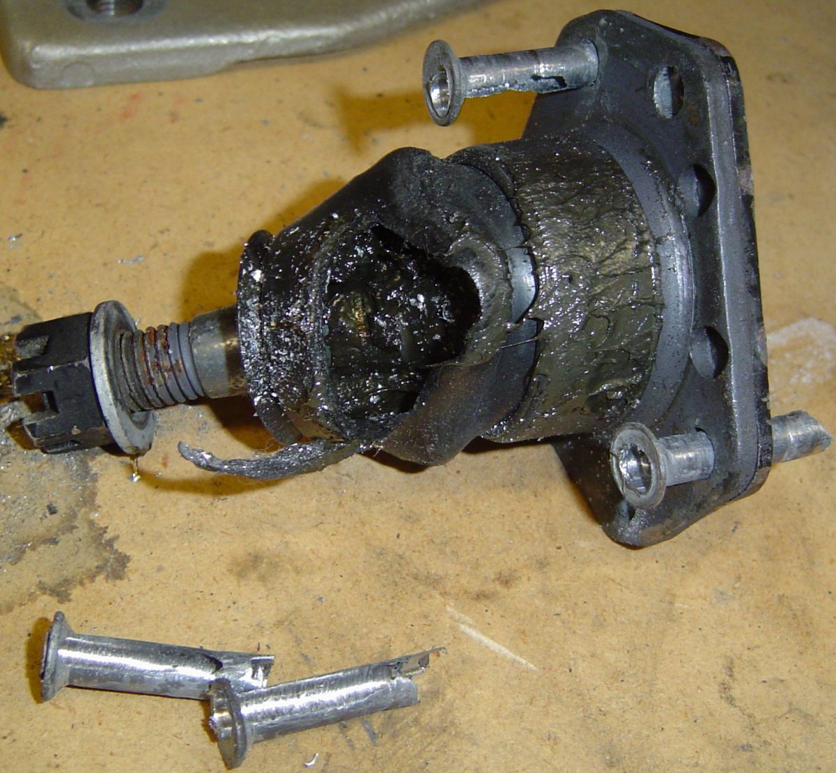 Assembly Prep_Ball Joint_Upper_Drilled Out Rivets Michael Publishing