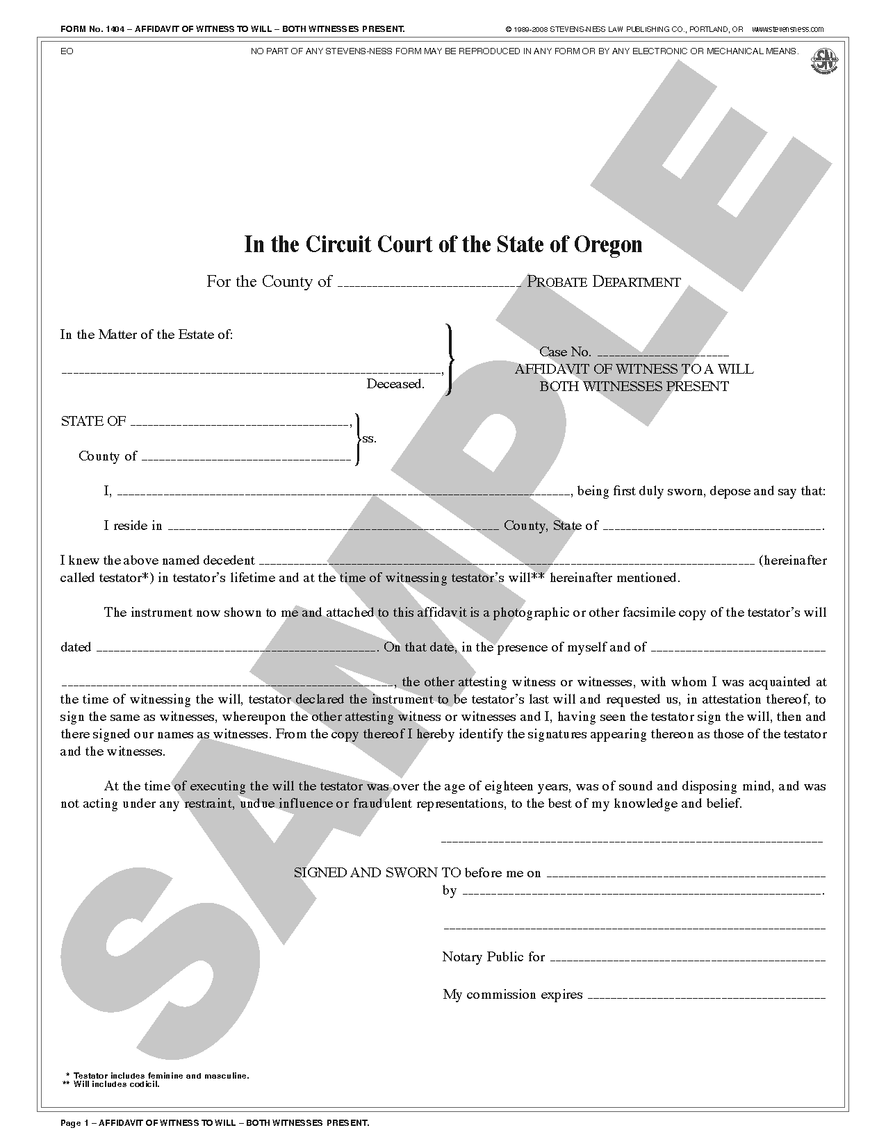 SN 1502 Simple Estate Administration Kit (OR) StevensNess Law
