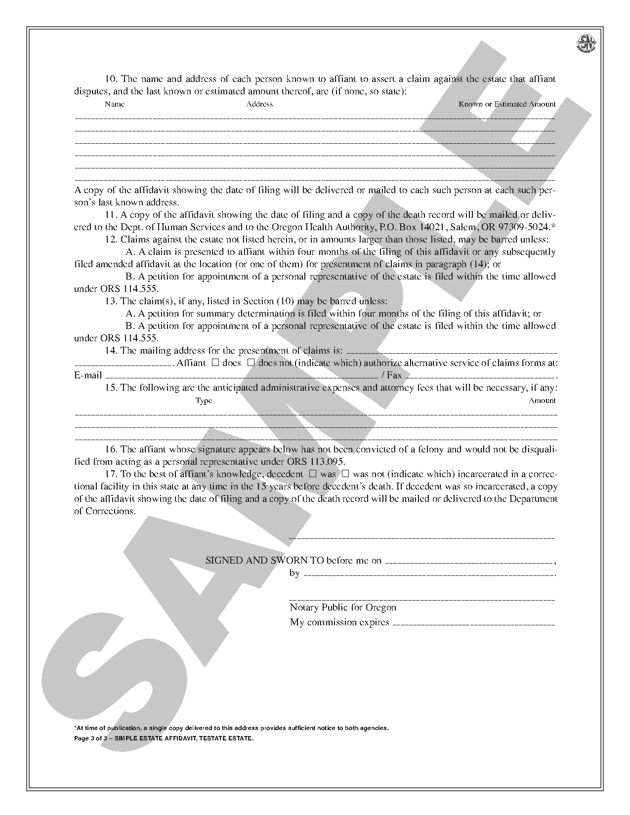 SN 1502 Simple Estate Administration Kit (OR) StevensNess Law