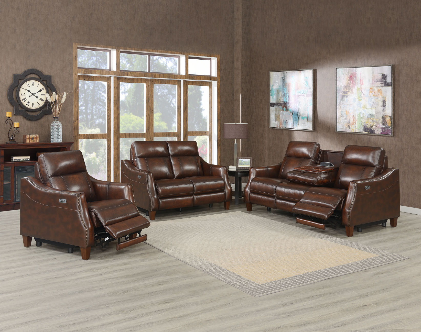 Brown Leather Reclining Living Room Set Baci Living Room