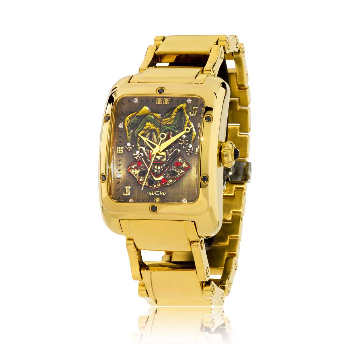 Joker Poker Watch in Stainless Gold IP Bracelet with .30ct Black