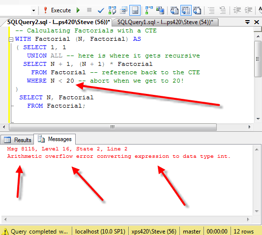 Calculating Factorials with a Recursive CTE Steve Stedman