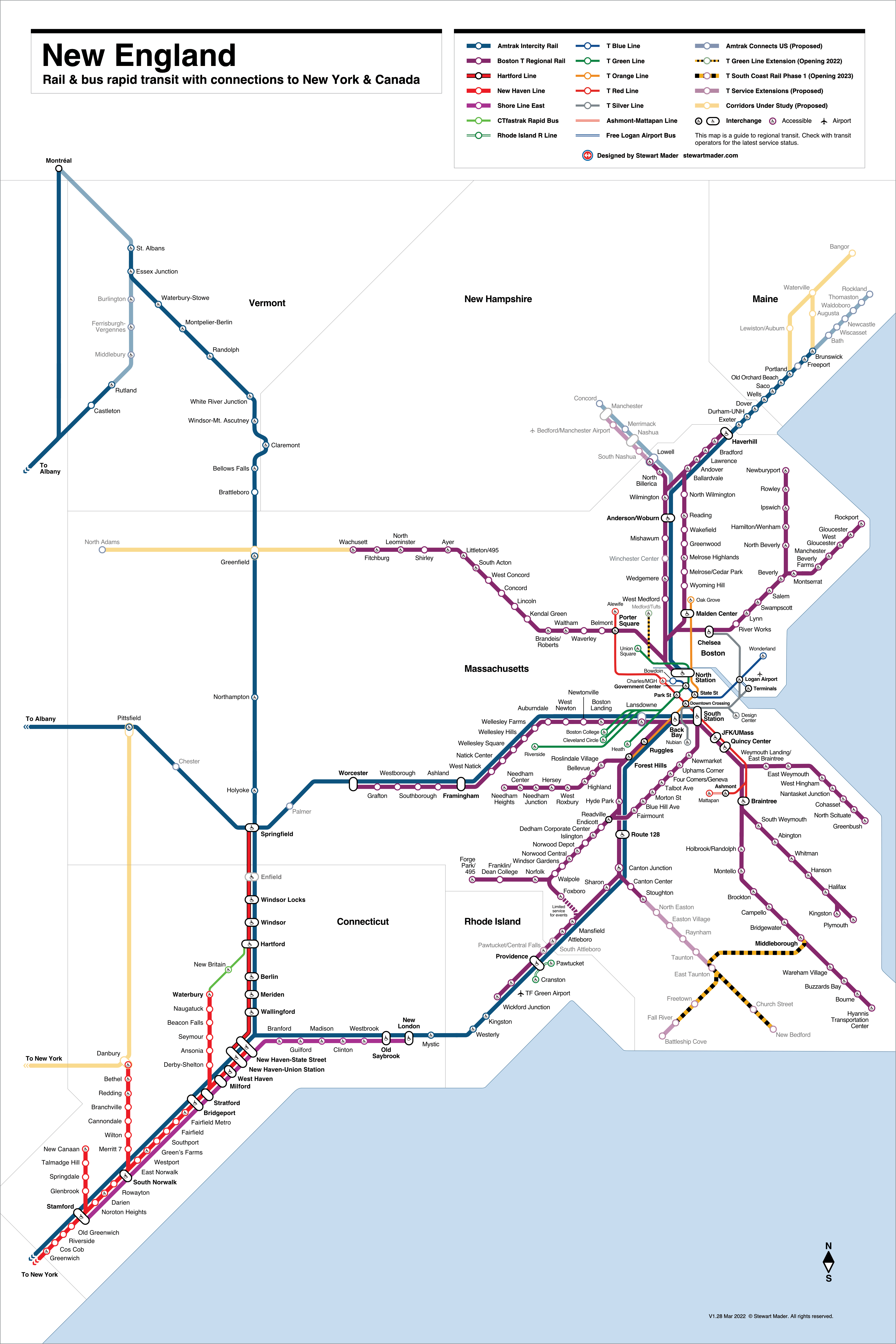 New England Transit Map Stewart Mader