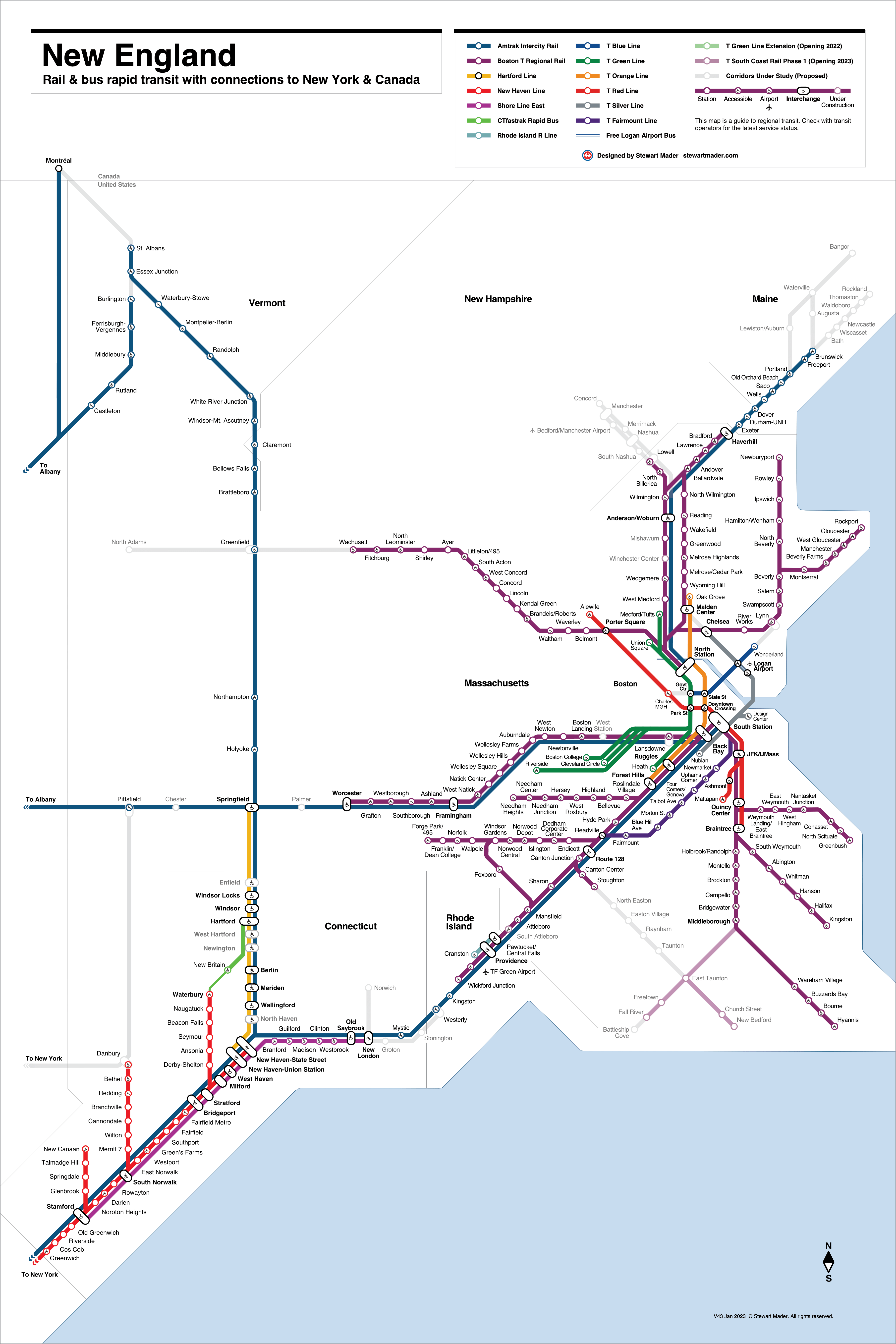 New England Transit Map Stewart Mader
