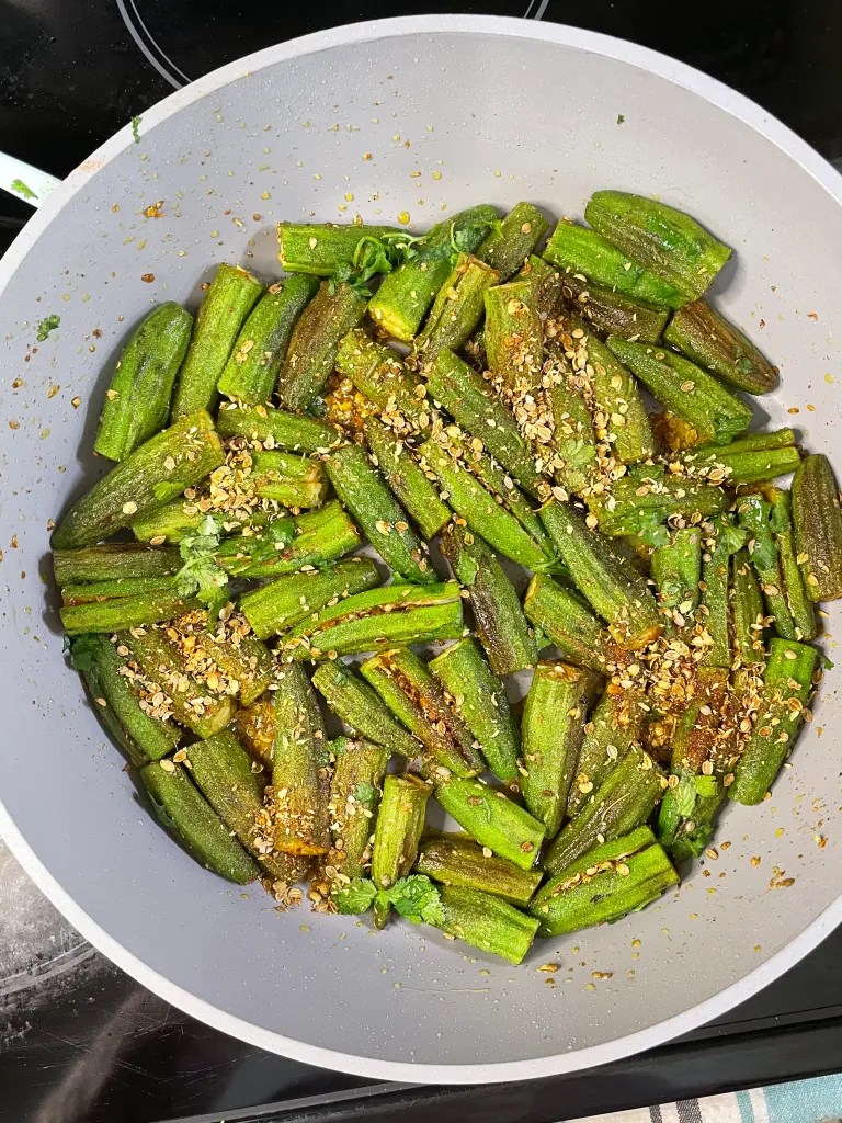 Simple Five Ingredients Stir Fry Okra or Bharwa Bhindi Stew with Saba